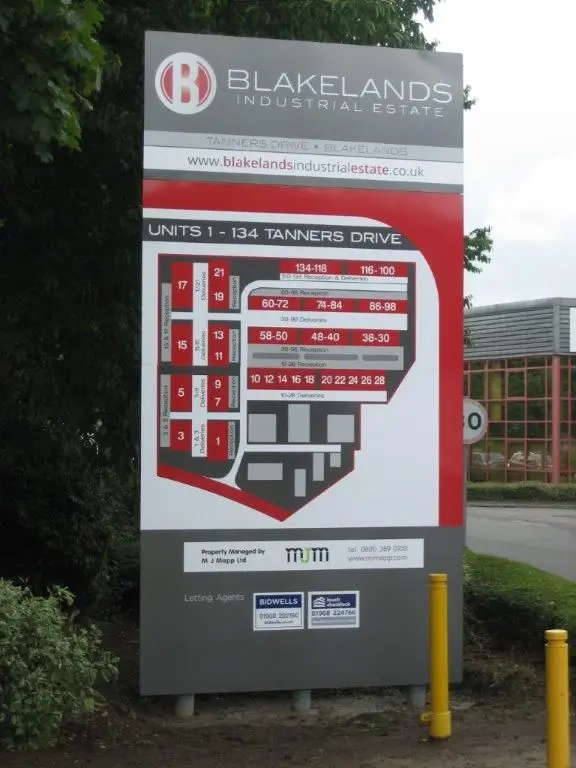 Business park commercial property sign with map