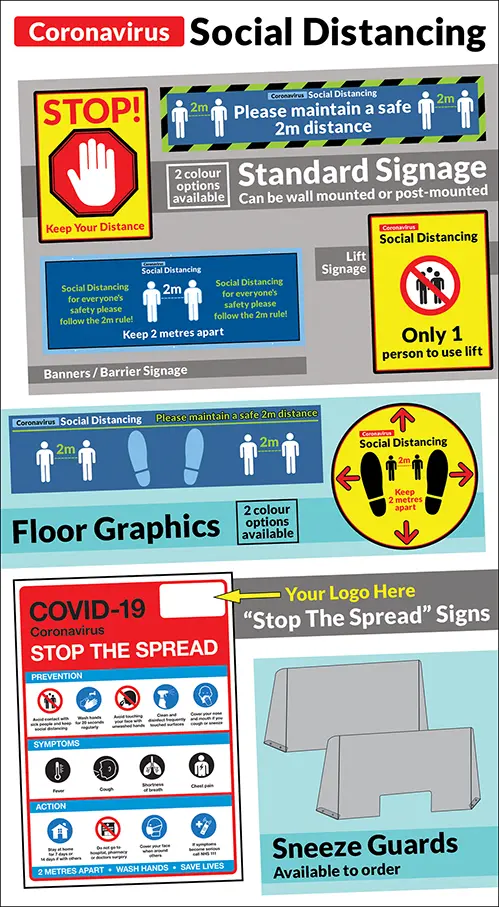 Collection of social distancing signage