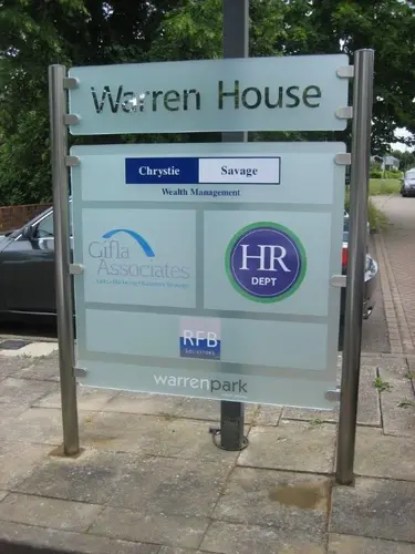 Exterior frosted glass business park sign