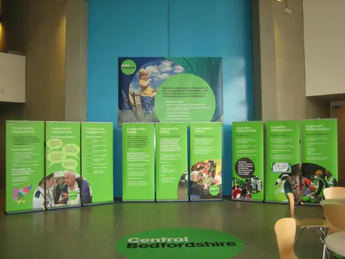 Pull up banners designed to stand together