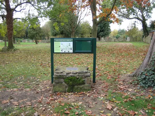 Metal painted information sign with door for signs