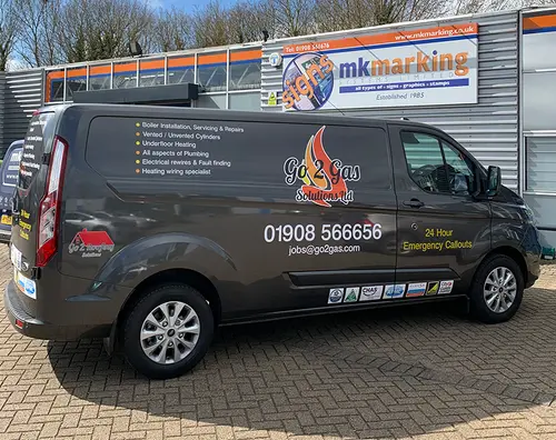 Black van graphics for local gas solutions company