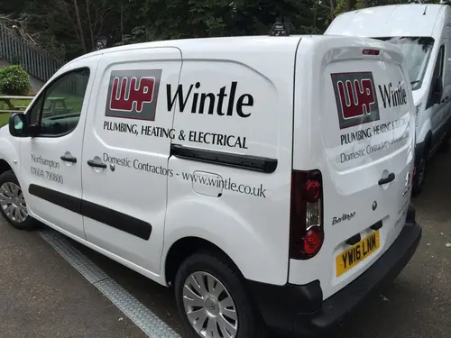 Small Van vehicle graphics for plumbing and heating company Wintle