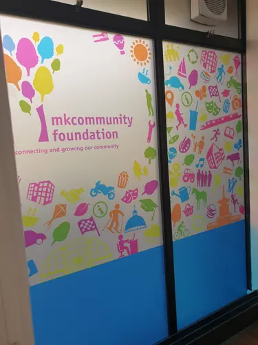 Branded window frost effect with symbols and icons