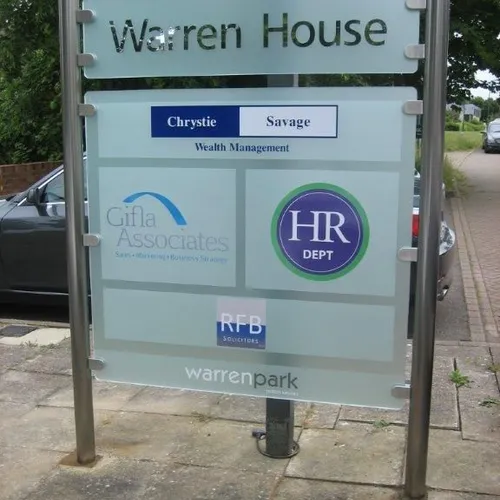 Exterior frosted glass business park sign