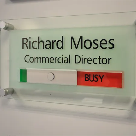 Glass look name plate with availability slider
