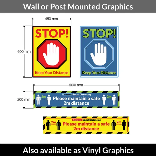 Social distancing wall or post mounted signs