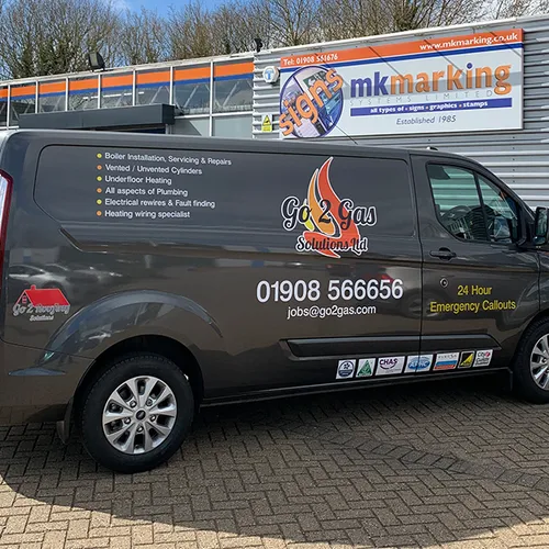 Black van graphics for local gas solutions company