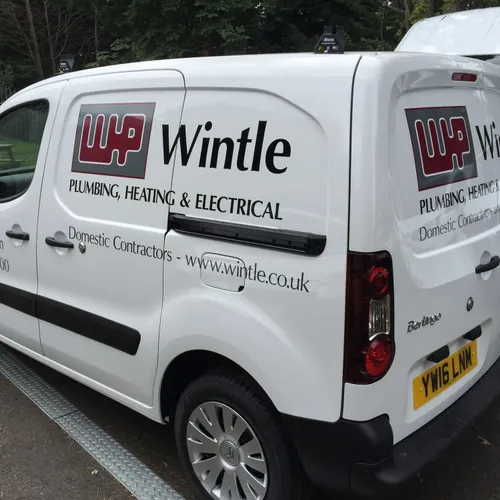 Small Van vehicle graphics for plumbing and heating company Wintle